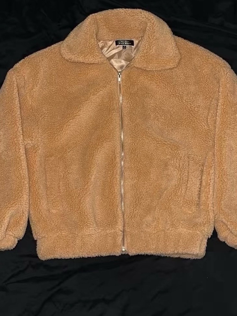 Blue Blush Plush Zip-Front Teddy Jacket - Camel